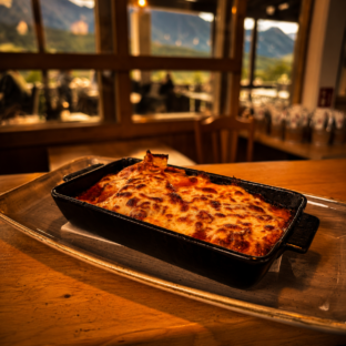 Hausgemachte Lasagne mit würziger Bolognese, cremiger Béchamelsauce und überbackenem Käse. 🍽️🧀